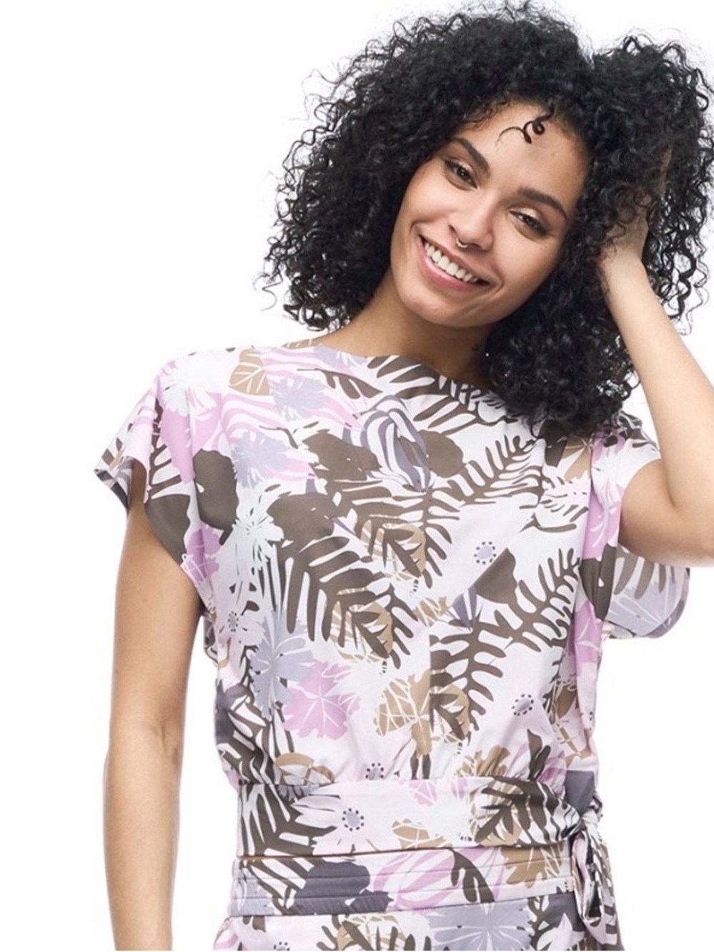 Indyeva ALESTE Boxy Tie-Hem Floral Print Top Size L NWOT